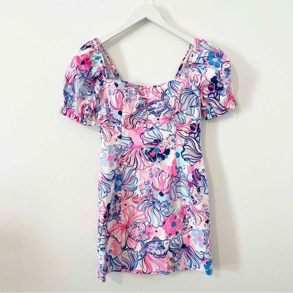 Lilly Pulitzer Keisha Stretch Dress Pink Blue White Make a Splash Size 4